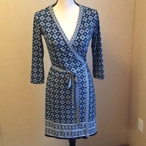 Max Studio 3/4 Sleeve Wrap Dress Blue Sz S